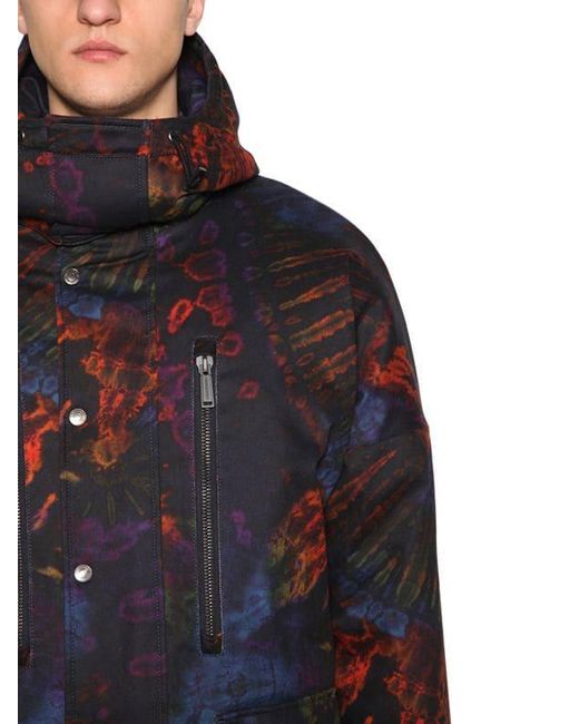 DSquared² Printed Tie Dye Cotton Parka Coat in Blue for Men - Lyst