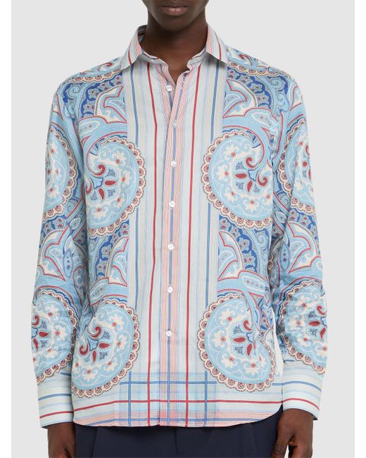 Etro Herren Bedrucktes Baumwollhemd in Blue für Herren