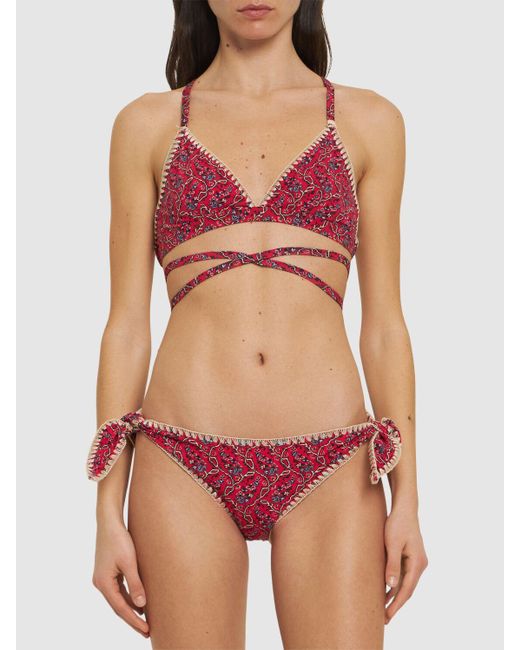 Isabel Marant Red Solange Wraparound Bikini Set