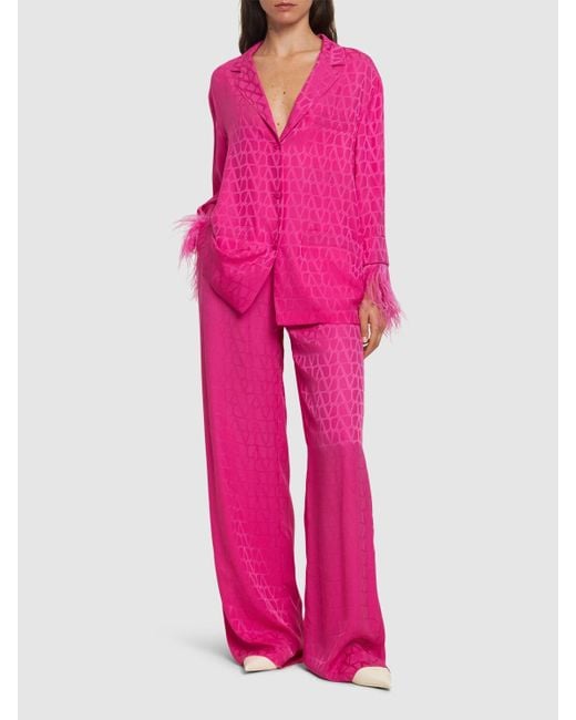 Valentino Pink Hemd Aus Logojacquard Mit Federn