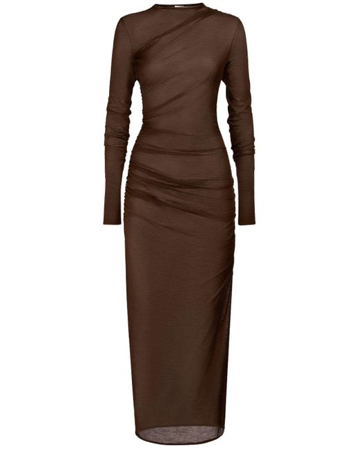 Saint Laurent Brown Transparent Wool Blend Long Dress