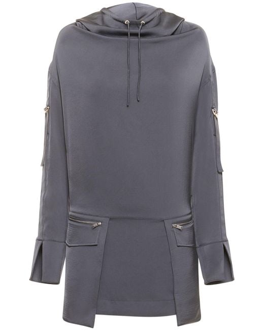 Dion Lee Gray Hooded Satin Parka Mini Dress