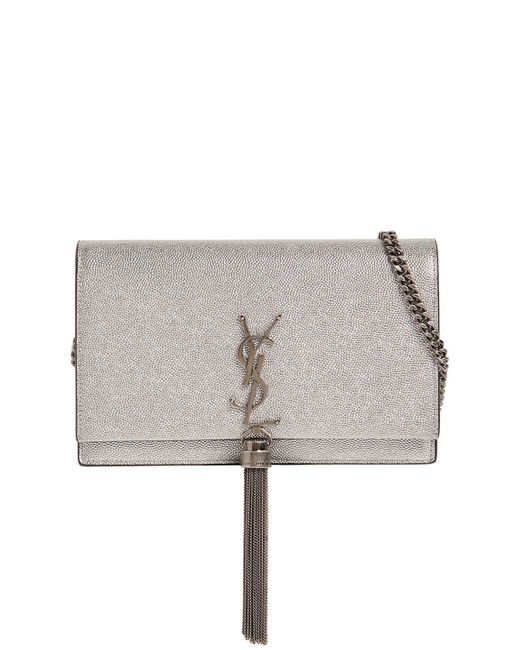 Saint Laurent Metallic Mini Kate Silver Leather Bag