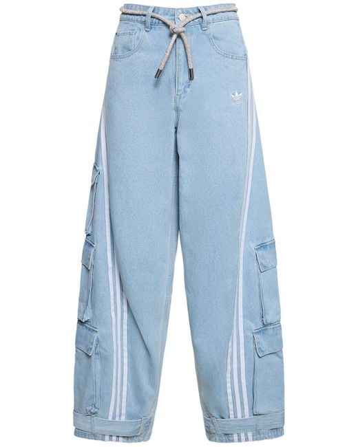 Adidas Originals Blue Cotton Denim Cargo Pants