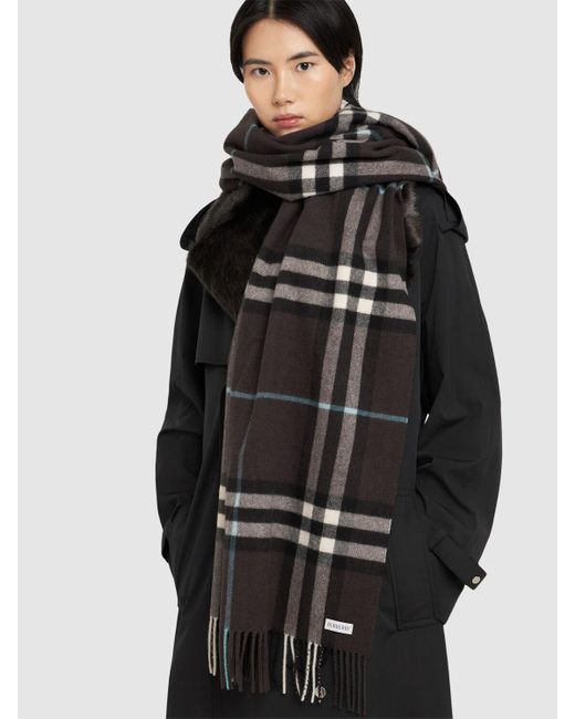 Burberry Black Giant Check Printed Cashmere Scarf