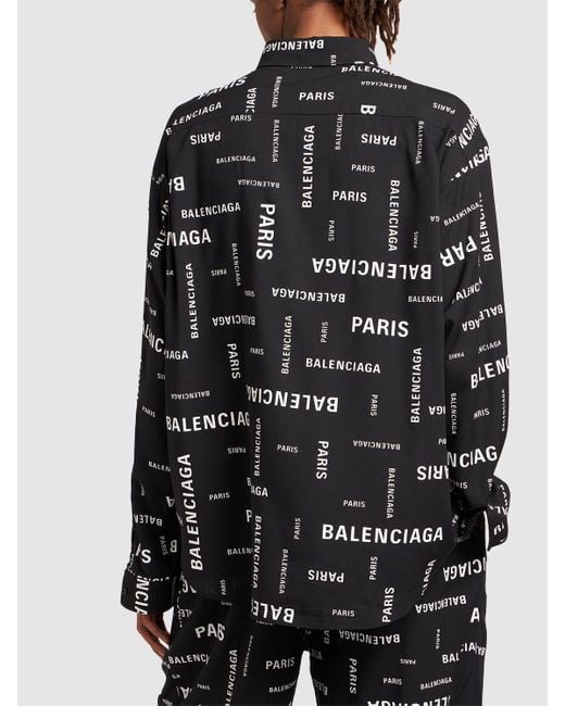 メンズ Balenciaga Paris ビスコースポプリンシャツ Black
