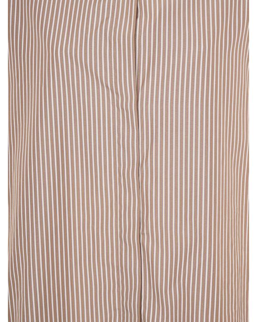 Max Mara Pink Rondine Striped Cotton Collarless Shirt