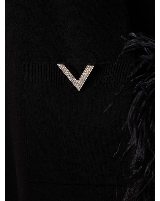 Top largo de cady con plumas Valentino de color Black
