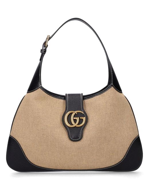 Gucci Natural Bouvier Cotton & Leather Hobo Bag