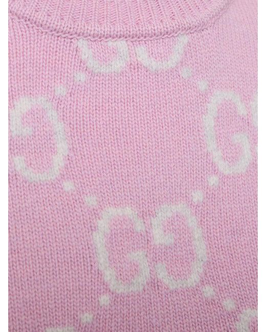 Gucci Pink Top Aus Wolle Mit Gg-muster