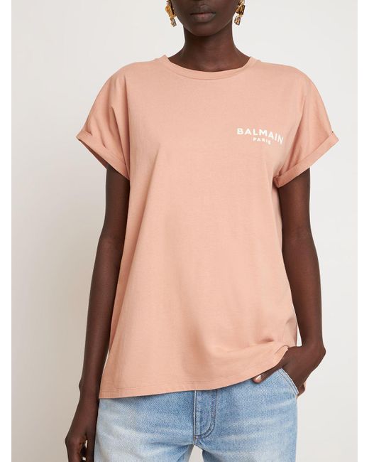 T-shirt en jersey de coton à logo floqué Balmain en coloris Natural