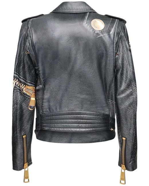 Moschino All Over Logo Print Leather Biker Jacket for Men | Lyst