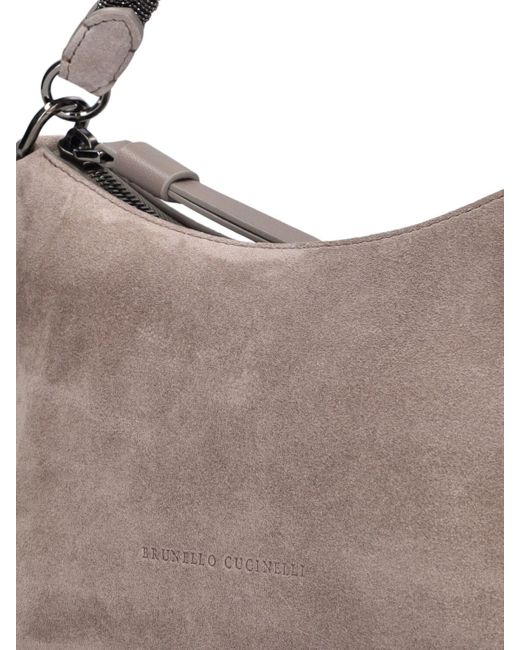Brunello Cucinelli Gray Small Softy Velour Leather Shoulder Bag