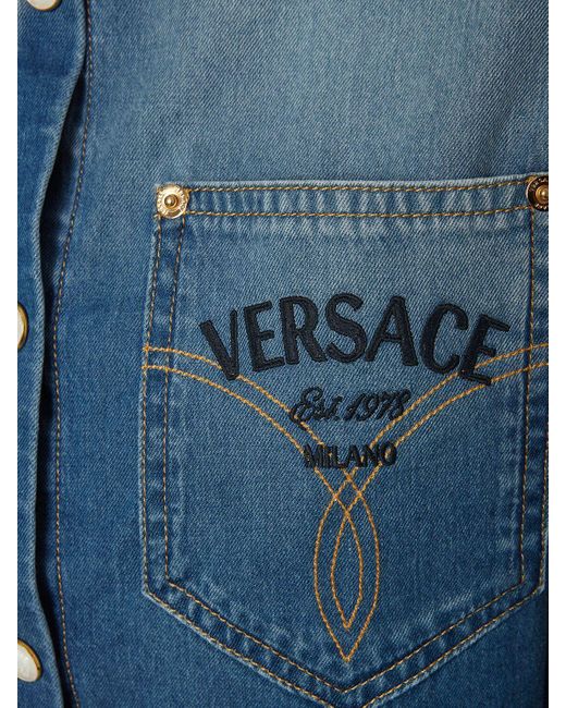 Versace Blue Denim-overshirt Mit Logo