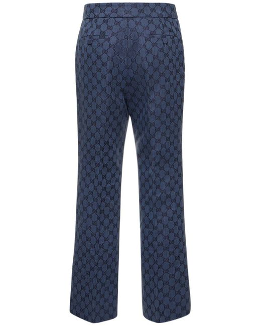 Pantalones de lino y algodon con GG en jacquard Gucci de color Blue