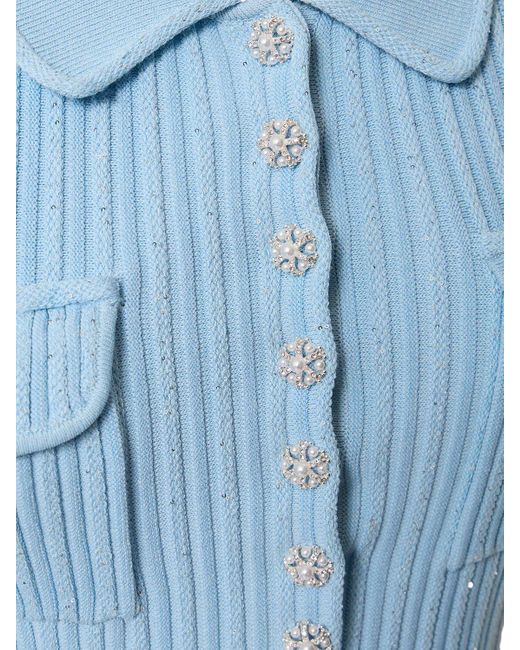 Self-Portrait Blue Sequined Viscose Blend Knit Mini Dress
