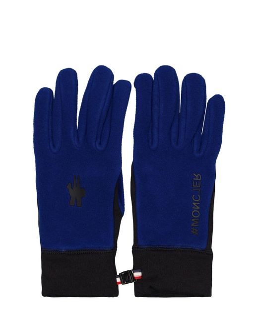 3 MONCLER GRENOBLE Blue Stretch Tech Fleece Gloves for men
