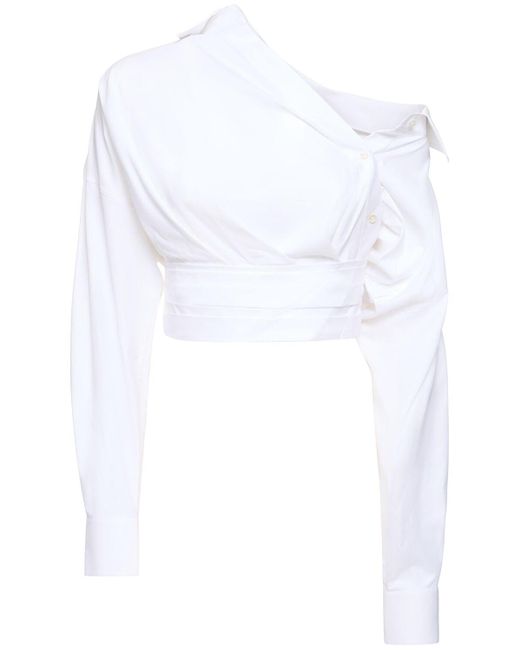 Alexander Wang White Wrapped Front Cropped Cotton Shirt