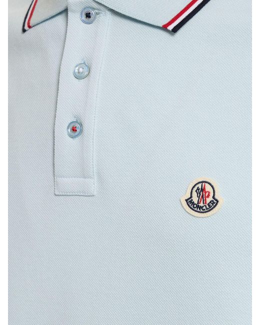 Moncler Blue Logo Patch Cotton Polo Shirt for men