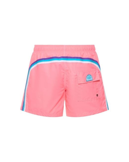 Sundek Pink Stretch Waist Nylon Swim Shorts for men