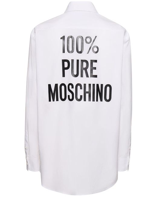 Camicia in popeline di cotone con logo posteriore di Moschino in White