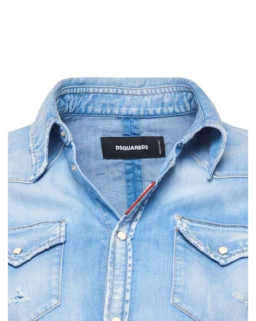 Camicia cropped in denim di cotone di DSquared² in Blue