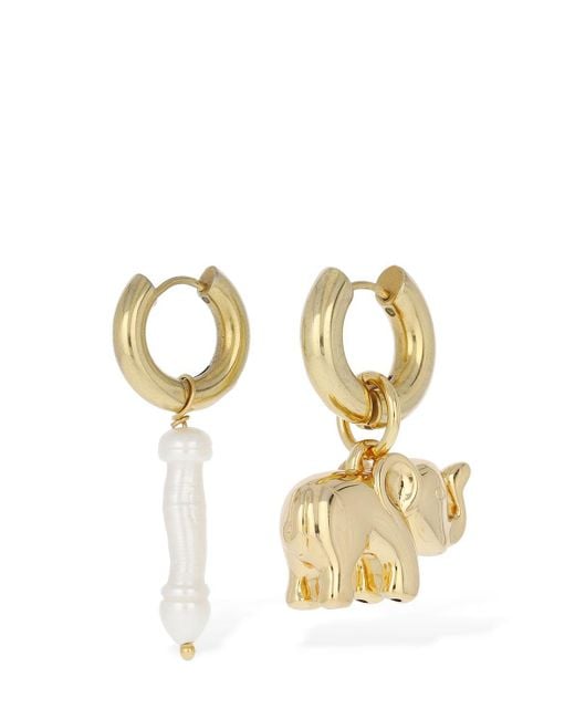 Timeless Pearly Metallic Elephant & Pearl Mismatched Earrings