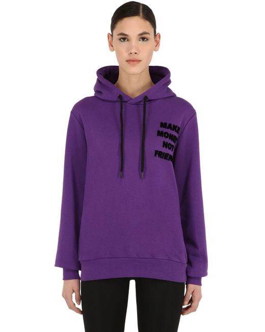 Women S Purple Logo Print Cotton Sweatshirt Hoodie - 