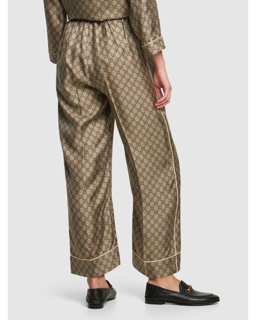 Gucci Natural gg Supreme Printed Silk Twill Wide Pants