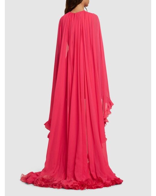 Vestido corto de seda georgette con capa Giambattista Valli de color Pink