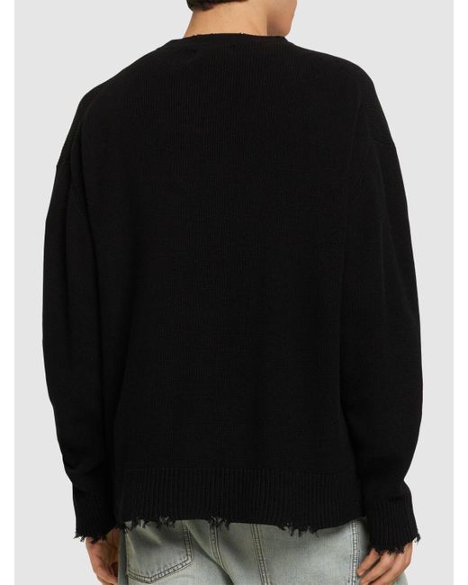 Laneus Black Distressed Cotton Knit Sweater for men
