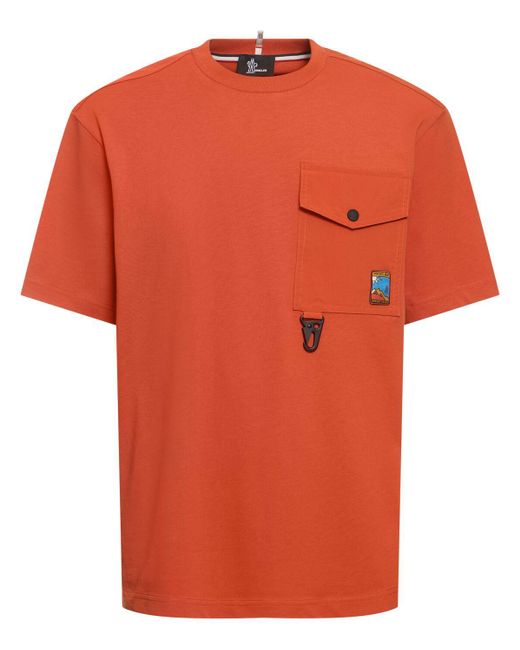3 MONCLER GRENOBLE Orange Logo Cotton T-shirt for men