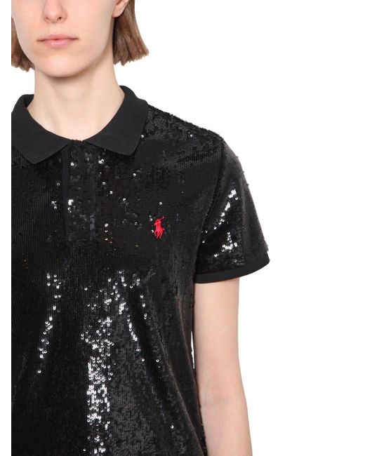 Polo Ralph Lauren Sequined Mesh Polo in Black | Lyst