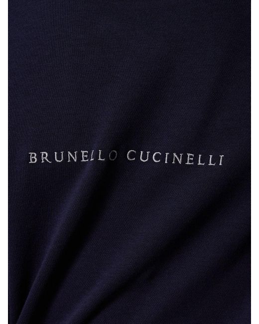 Brunello Cucinelli Blue Embroidered Logo Cotton Sweatshirt for men
