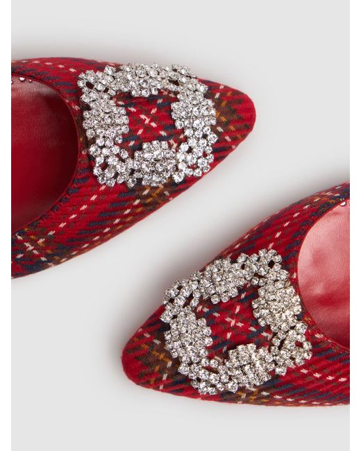 Manolo Blahnik Red 10Mm Hangisiflat Wool Ballerinas