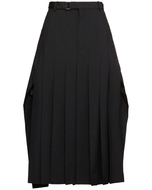 Sacai Black Langer Rock Aus Wollmischung Mit Nadelstreifen