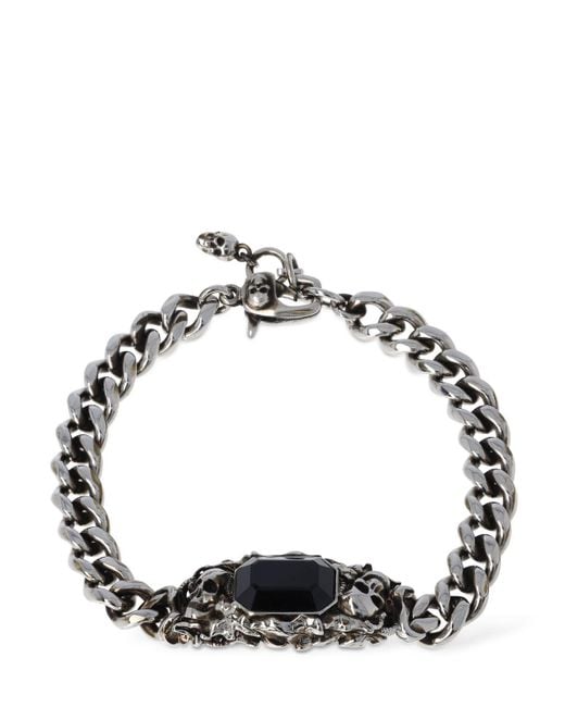 Alexander McQueen Metallic Silver Ivy Skull Chain Bracelet for men