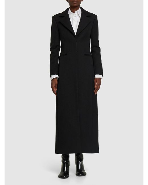 Valentino Black Bonded Wool Blend Long Coat