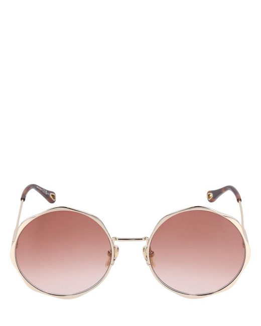 Chloé Pink Scallop Line Round Metal Sunglasses