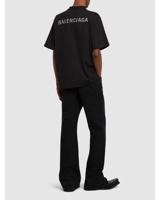 T-shirt en coton à logo réfléchissant Balenciaga pour homme en coloris Black