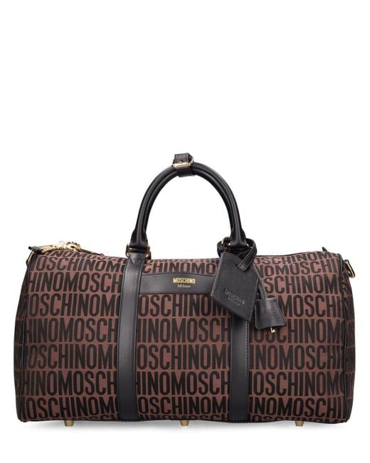 Moschino Brown Logo Nylon Jacquard Duffle Bag for men