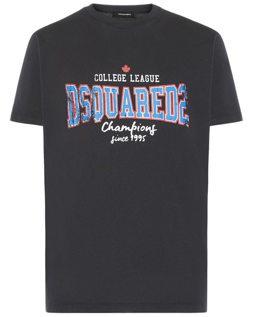 Camiseta de algodón con logo estampado DSquared² de hombre de color Black