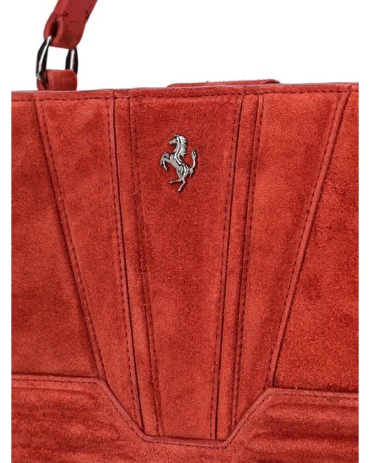 Ferrari Red Micro Suede Leather Tote Bag