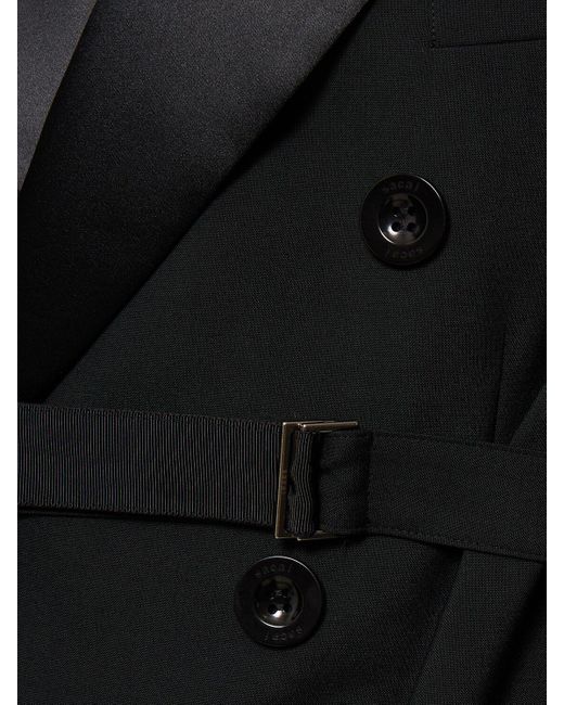 Veste cintrée à double boutonnage avec ceinture Sacai en coloris Black