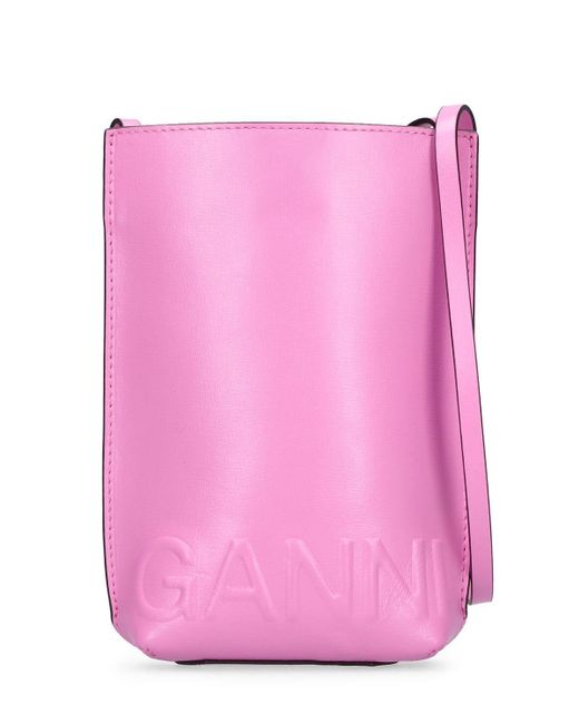 Ganni Small Crossbody Leather Shoulder Bag in Pink