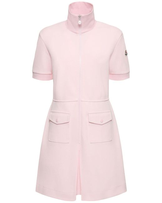 Moncler Pink Stretch Cotton Blend Piquet Polo Dress