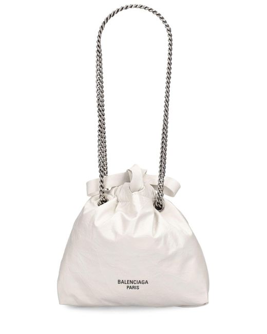 Balenciaga White Xs Crush Leather Tote Bag