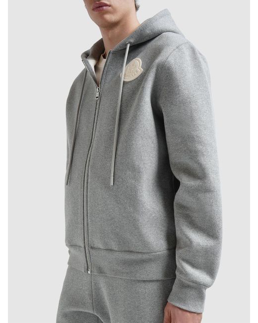 Moncler Gray Brushed Cotton Zip-Up Sweatshirt for men