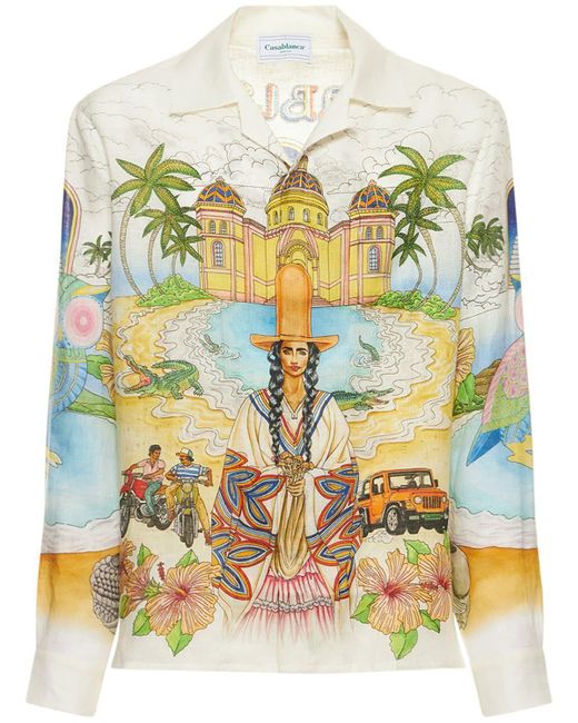CASABLANCA Multicolor Spirit Lake Print Linen Shirt for men