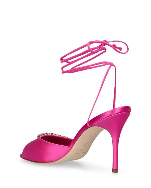 Sandales en satin plua 90 mm Manolo Blahnik en coloris Pink